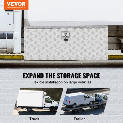 VEVOR Unterboden-LKW-Box, 914 x 610 x 610 mm Pickup-Aufbewahrungsbox, Aluminium-Diamantplatten-Werkzeugbox mit Schloss &amp; Schlüsseln, Wasserdichte Anhänger-Aufbewahrungsbox mit T-Griff-Verriegelung