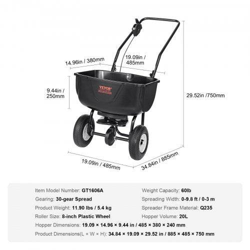 VEVOR 60LB Broadcast Spreader Walk-Behind Rasenstreuer Dünger Gartensämaschine