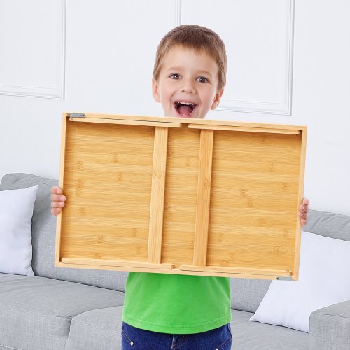 VEVOR Betttablett Tisch mit Faltbaren Beinen &amp; Medienschlitz, Bambus-Frühstückstablett für Sofa, Bett, Essen, Snacken und Arbeiten, Serviertablett für Laptop, Schreibtisch, TV-Tablett