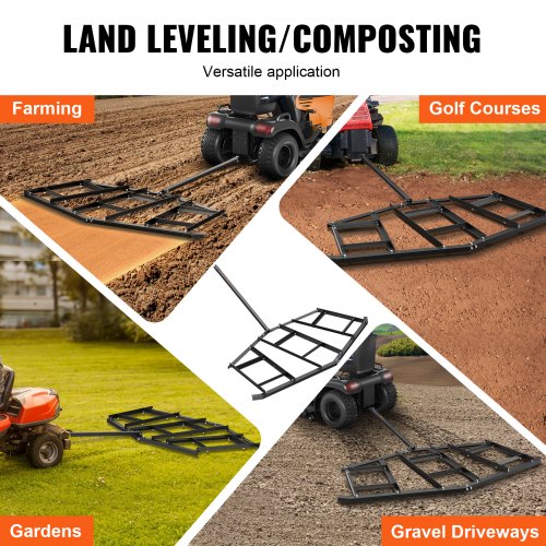 VEVOR Schleppegge 2200 x 2070 x 100 mm Traktor Wiesenegge Wiesenschleppe aus 4 mm dickem Q235-Stahl Feldegge Einstellbarer Querstangenbereich 203,2/406,4 mm Rasenschleppe ATVs, UTVs, Gartentraktoren