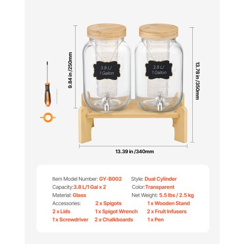 VEVOR Getränkespender 2x3,8L Saftspender mit Zapfhahn für Partys Bars Glas