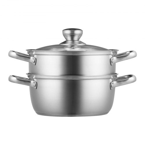 VEVOR 24cm Dampfgarer Topf Edelstahl mit Glasdeckel, 1 Etagen (1x Dampfkochtopf und 1x Suppentopf)Dampfkocher Dampftopf Induktion Gardampftopf Dampfkochtopf Kochtopf für Gemüse, Fisch, Suppe, Knödel