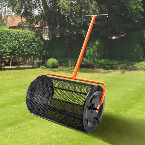VEVOR Kompoststreuer aus Stahl Torfmoosstreuer 1,27x2cm Mesh-Korb Garten Rasen Streuer Grifflänge von 62 bis 67,5cm verstellbar 61cm Metall Mesh Korb Ideal für Dünger wie Kompost Mist Erde Torfmoos