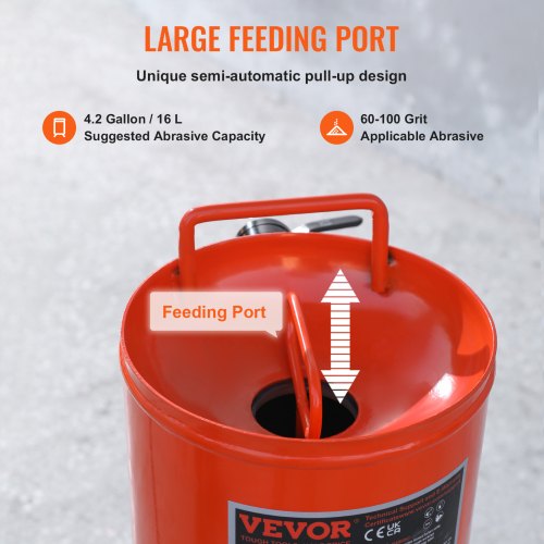 VEVOR Mobiles Sandstrahlgerät 37 L Sandstrahlanlage 2,3 m Arbeitsschlauch Sandstrahler 60–110 PSI Arbeitsdruck ideal zum Entfernen von Rost, Farbe, Flecken und das Polieren großer Flächen