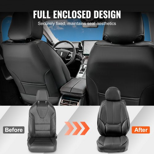 VEVOR Sitzbezüge, Universal-Autositzbezüge für Vordersitze, 6-teiliger Kunstleder-Sitzbezug, vollständig geschlossenes Design, abnehmbare Kopfstütze und Airbag-kompatibel, Autos, SUVs und Lkws