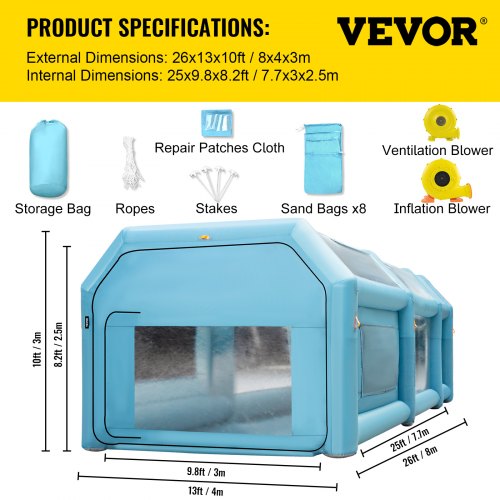 VEVOR Aufblasbare Sprühkabine Lackierzelt Lackierkabine Zelt 210D Oxford-Gewebe Pvc Auto Lackierkabine mit 2 abnehmbaren Türen Gebläse inkl Ideal
