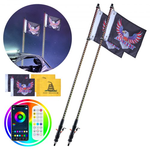 VEVOR LED Peitschenlicht 2 Stk. RGB Antennenlicht Flaggenfernbedienung App 122cm