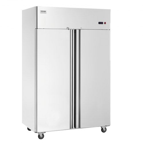 VEVOR Gewerbekühlschrank 1100 L, 2 Türen, Edelstahl-Kühlschrank mit automatischer Abtauung, 6 Ablagen, Temperaturregelung von  -2 bis + 8 °C und 4 Rädern