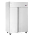 VEVOR Gewerbekühlschrank 1100 L, 2 Türen, Edelstahl-Kühlschrank mit automatischer Abtauung, 6 Ablagen, Temperaturregelung von  -2 bis + 8 °C und 4 Rädern
