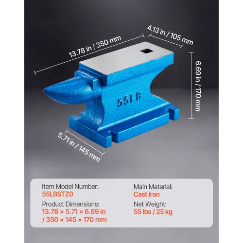 VEVOR Einzelhorn-Amboss 25kg Gusseisen-Amboss, hält schweren Schlägen stand, robuster Rundhorn-Amboss, Schmiedewerkzeug für Juweliere und Metallschmiede, Schmiedewerkzeuge und -ausrüstung