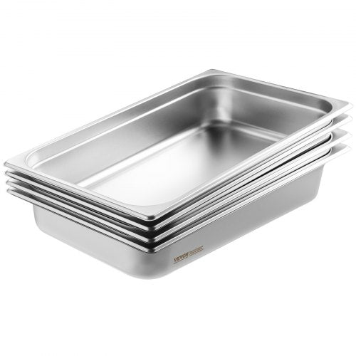VEVOR 4 x Hotelpfannen Gastronormbehälter Edelstahl 530x326x107mm 13,9L Deckel