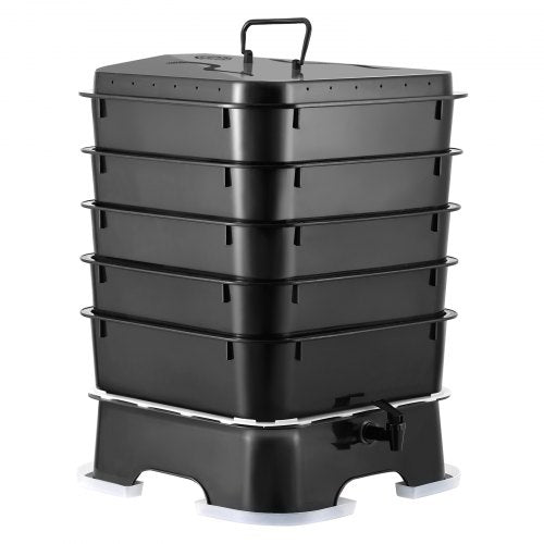 VEVOR Schnellkomposter 18-50L Gartenkomposter 400x400x650mm Thermokomposter HDPE-Kunststoff Kompostierer Inkl. 5 Schalen &amp; ein Auffangbehälter Kompostbehälter Kompostierung Reduzierung des Hausmülls