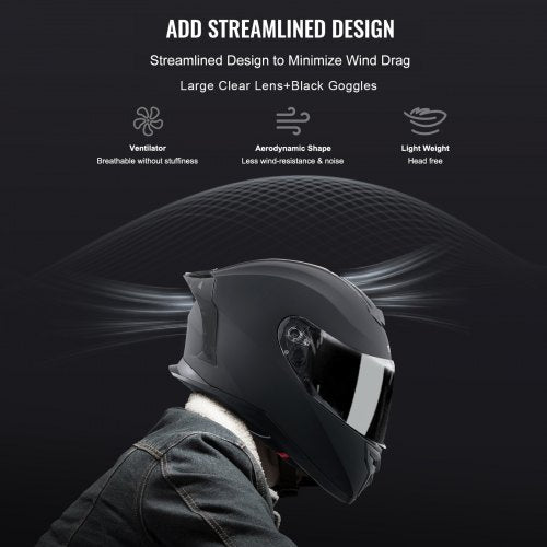 VEVOR Integralhelm Motorrad Motocrosshelm Motorradhelm 55-56cm Schwarz Größe S