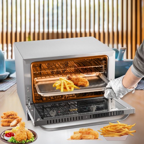 VEVOR Mini Backofen, 47 L Grillofen 1600 W Mini Ofen Tischbackofen 4 Schichten, 58 x 55 x 40 cm Elektrobackofen Umluft mit 0-120 min Timer, Handschuhe und Essenstablett, Pizzabackofen Backofen