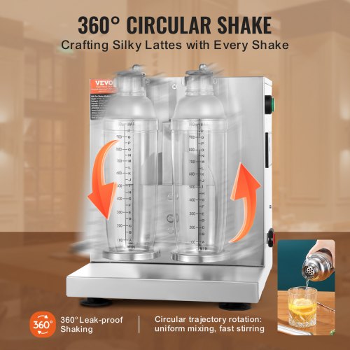 VEVOR Milchshake-Maschine, 120 W Kommerzielle Milch-Tee-Shaker-Maschine, Doppelkopf-Milchshake-Mixer-Maschine, 0-180 s einstellbarer Milchshake-Mixer, mit 1 L PC-Becher, für Milch-Tee-Geschäft