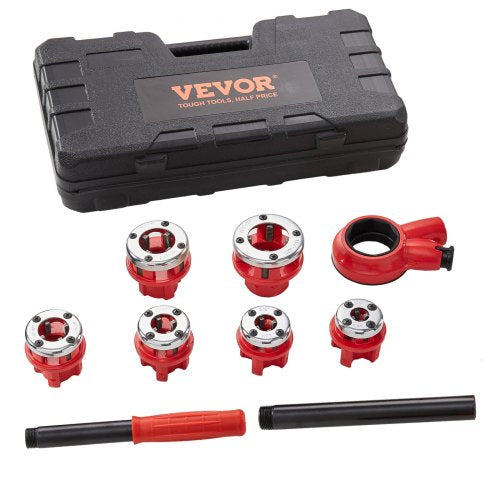 VEVOR 6-tlg. Set Gewindeschneidkluppe Rohrgewindeschneidsatz Kluppe Gewindeschneider 1/4 Zoll NPT – 1-1/4 Zoll NPT im Koffer 9SICR-Schneidkopf Ideal für Baugewerbe Sanitärindustrie usw.