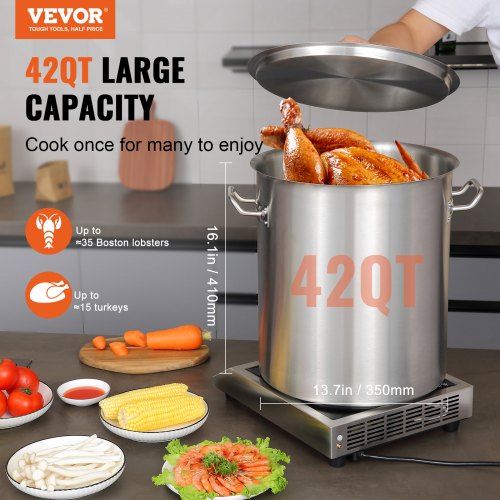 VEVOR Kochtopf 39,7 L Edelstahl, 350 x 410 mm Großvolumiger Suppentopf Komposit-Basis, als Spargeltopf Soßentopf Geeignet, Praktischer Küchentopf Große Zutaten, Induktionsherd Topf Induktionskochtopf