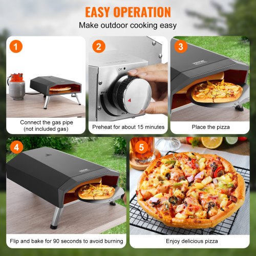 VEVOR Outdoor-Pizzaofen Tragbarer Gasofen 33cm Faltbar Camping Drehknopf Schwarz