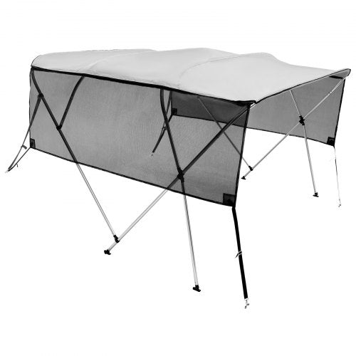 VEVOR 4-Bogen-Bimini-Top-Bootsabdeckung, 231–244 cm Einbaubreite 600D-Polyester-Überdachung, Bootsverdeck mit Abnehmbare Mesh-Seitenwände, Wasserdicht &amp; Sonnenschutz, inkl. Aufbewahrungsbox Hellgrau