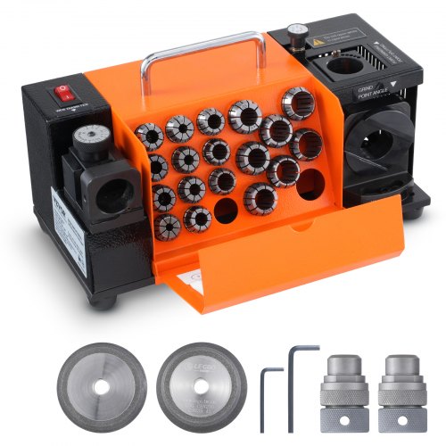 VEVOR Bohrerschleifgerät 120 W Bohrerschleifmaschine 4500 U/min Schärfstation 45# Stahl Bohrerschärfgerät 95-135° Einstellbarer Spitzenwinkel 18 Spannzangen Geeignet für Bohrerdurchmesser φ3–20 mm