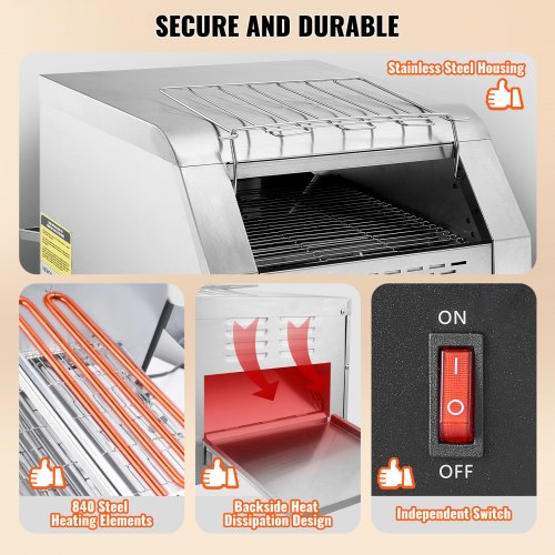 VEVOR Durchlauf-Toaster 1770 W Förderbandtoaster, Kettentoaster, Drei Einstellbare Modi 150 / 300 / 450 Scheiben pro Stunde, Kommerzieller Toaster Förderband Edelstal Restaurants, Bäckereien