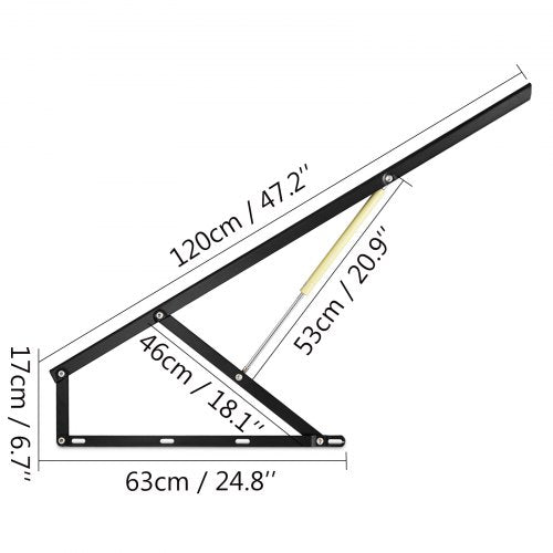 VEVOR Bett Lift Springaufbeschlag Bett aus Stahl, Bettbeschlag 120 cm Lang, Schwarz Hydraulische Bett Lift up Scharnier 60 kg Ladekapazität für Schlafsofas oder Betten mit einer Größe von 1,5 x 1,8 m