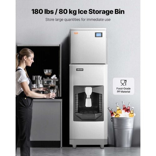 VEVOR Kommerzieller Eisbereiter 200 kg/Tag 80kg Vorratsbehälter Automatisch