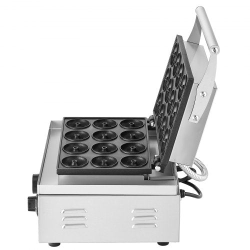 VEVOR Elektrischer Donutmaker, 1550 W Kommerzielle Donutmaschine mit Antihaftbeschichtung, 12-Loch-Waffelmaschine mit Doppelseitiger Heizung für 12 Donuts, für Restaurants und den Heimgebrauch