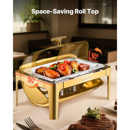 VEVOR Chafing Dish Set Speisenwärmer Edelstahl 8,5 L 1 Stk. Rolltop Gold Buffet