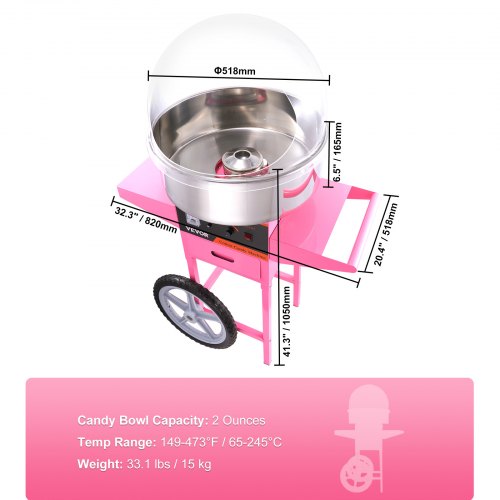 VEVOR Zuckerwattemaschine Edelstahl Zuckerwattegerät 1kW Rosa Kommerziell