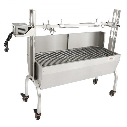 VEVOR Spanferkelgrill Lammgrill 117 cm, 60 kg Edelstahl Drehspieß 4-stufig Höhenverstellbar, 50 W 2 in 1 BBQ-Rotisserie-Grill inkl. Gewürzdose &amp; Reinigungsbürste &amp; Griff Elektrogrill mit Umlenkblech