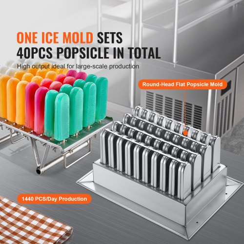 VEVOR Kommerzielle Eismaschine, Einzelform-Set – 40-teilige Eismaschine, Kommerzielle Eismaschine aus Edelstahl für den Stiel, Eismaschine für Eisstäbchen für Bars, Cafés, Milchteeläden