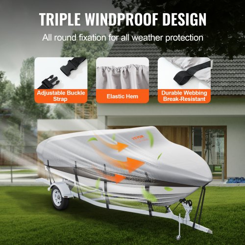 VEVOR Bootspersenning Abdeckplane Bootsplane, 609–670 cm Persenning Schlauchboot 600D Oxford-Gewebe Bootspersenning Abdeckung mit Aufbewahrungstasche 435 x 300 mm, Angelboot Bootsabdeckplane Grau