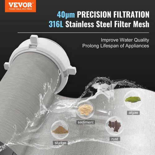 VEVOR Spin-Down-Filter, 40 Mikron-Sedimentfilter für das ganze Haus für Brunnenwasser, 3/4 Zoll GM + 1 Zoll GM, 4 T/H hohe Durchflussrate, für Wasserfiltersysteme für das ganze Haus