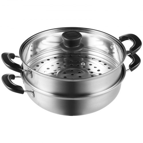 VEVOR 28cm Dampfgarer Topf Edelstahl mit Glasdeckel, 1 Etagen (1x Dampfkochtopf und 1x Suppentopf)Dampfkocher Dampftopf Induktion Gardampftopf Dampfkochtopf Kochtopf für Gemüse, Fisch, Suppe, Knödel