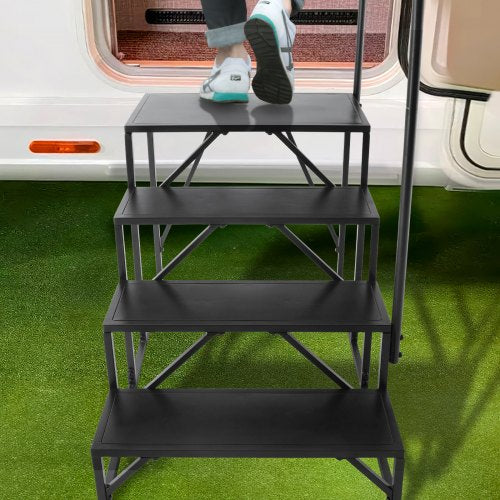 VEVOR Wohnmobil-Stufen, 4-stufige Wohnmobil-Treppe, 200 kg Tragkraft, verdickter Karbonstahl, mit Handlauf, rutschfeste Stufen für sicheres Ein- und Aussteigen, geeignet für Wohnmobil, Anhänger