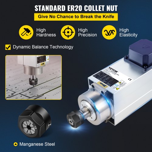 VEVOR Spindelmotor CNC Spindelmotor Luftgekühlte 3 kW, Luftkühlung Spindelmotor 220 V Luftgekühlter Motor für CNC Spannzangenfutter 18000 U/min Luftgekühlter Spindelmotor Windgekühlt
