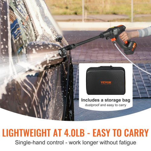 VEVOR Akku Hochdruckreiniger Kabellos Wasser Druckreiniger Spritzpistole Druckreinigerpistole (250W 21V, 50bar, zur mobilen Reinigung und Bewässerung, 4L/min, inkl. Zubehör, Ladegerät)