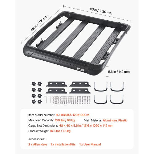 VEVOR Dachgepäckträger Gepäckträgerkorb Autodach 1216x1020x142mm SUV Lkw