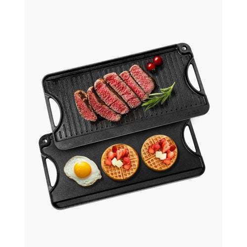 VEVOR Wendbare Grillplatte Vorgewürzte BBQ Pfanne aus Gusseisen 492x218mm