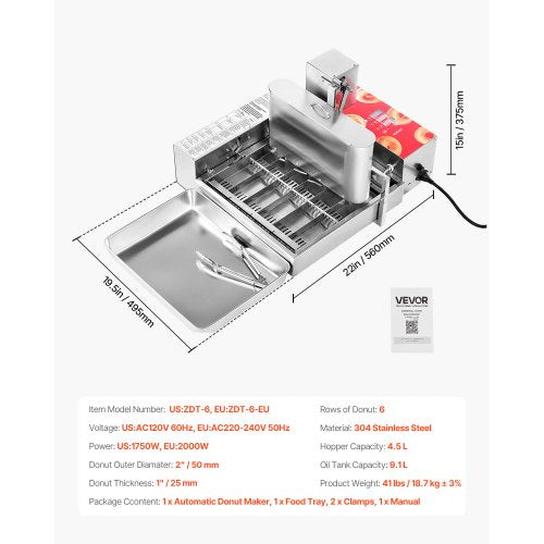 VEVOR Kommerzielle Automatische Donut Maschine Maker 6 Reihen 360 Stk./h