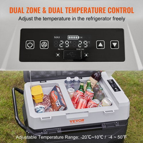 VEVOR Camping Kühlschrank 53 L Kühlboxen Rollbare Elektrische Gefrierbox 2 in 1 Doppelzone Auto Kühlschrank Kompressor zum Warmhalten und