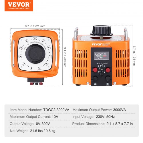 VEVOR 3000VA Variabler Spannungstransformator 10A 0-300V AC Spannungsregler CE