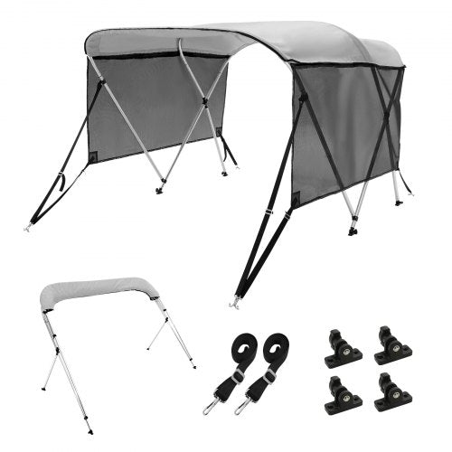 VEVOR 3-Bogen-Bimini-Top-Bootsabdeckung, 155–167 cm Einbaubreite 600D-Polyester-Überdachung, Bootsverdeck mit Abnehmbare Mesh-Seitenwände, Wasserdicht &amp; Sonnenschutz, inkl. Aufbewahrungsbox Hellgrau
