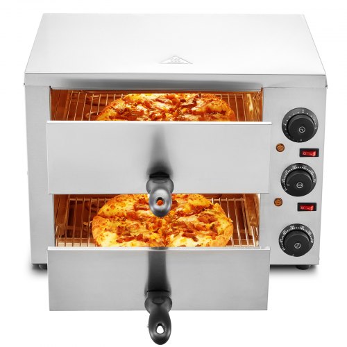 VEVOR Kommerzieller Pizzaofen Backofen 305mm Edelstahl Elektrisch 3 Drehknöpfe