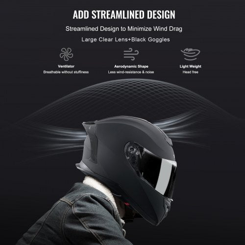 VEVOR Integralhelm Motorrad Motocrosshelm Motorradhelm 59-60cm Schwarz Größe L