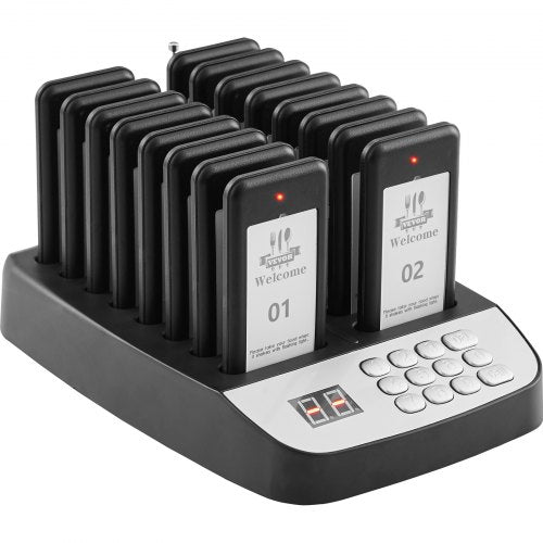 VEVOR Restaurant-Pager-System, Kabelloses Warteschlangensignal mit 500 m Reichweite, Piepser zur Rufannahme von Gästen mit Vibration und Blinken, 16 Pager für Imbisswagen, Kirche