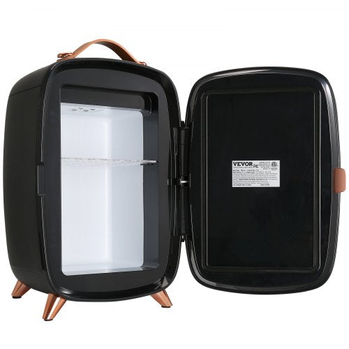 VEVOR Tragbarer Gespiegelter 6 L Schönheitskühlschrank mit LED-Beleuchtung, Schwarz 9 V DC Minikühlschrank Make-up, 8 Dosen 3 LED Spiegel Licht Modus, Klein Skincare Fridge für Büro, Schlafzimmer usw.
