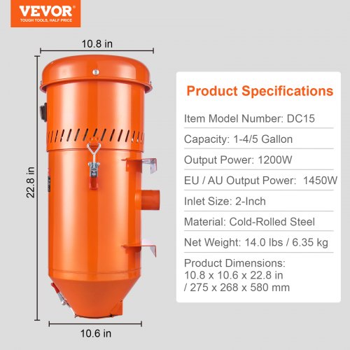 VEVOR Staubsammelsystem 1450 W 1,8 Gallonen Staubsammel-Medienrückgewinnung