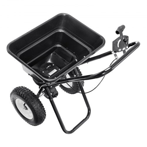 VEVOR 36,29 kg Dünger Streuwagen Saatgutstreuer mit 12-Zoll-Rädern, Stahlspießbelüfter Düngerstreuer, Gartensämaschine &amp; Salzstreuer, für Wohngebäude, Bauernhöfe, Schwieriges Gelände Schwarz